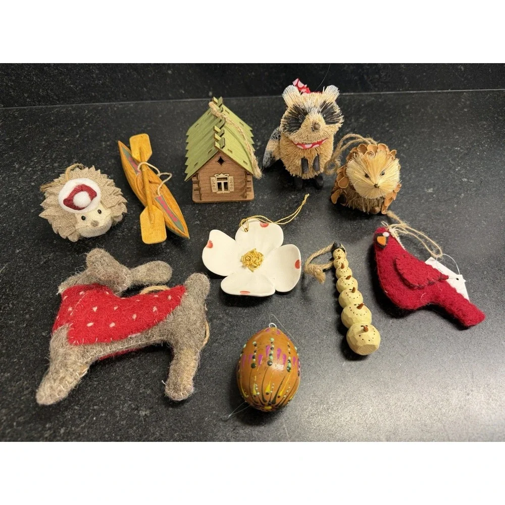 Rustic Cabin Christmas Ornament Lot 10pc Woodland Lodge Primitive Decor